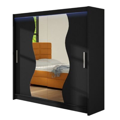 Douglas Garderob 180x57x215 cm - Svart|Spegel|Led-Belysning