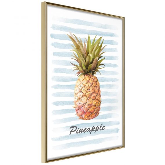 Inramad Poster / Tavla – Pineapple on Striped Background – 40×60 Guldram