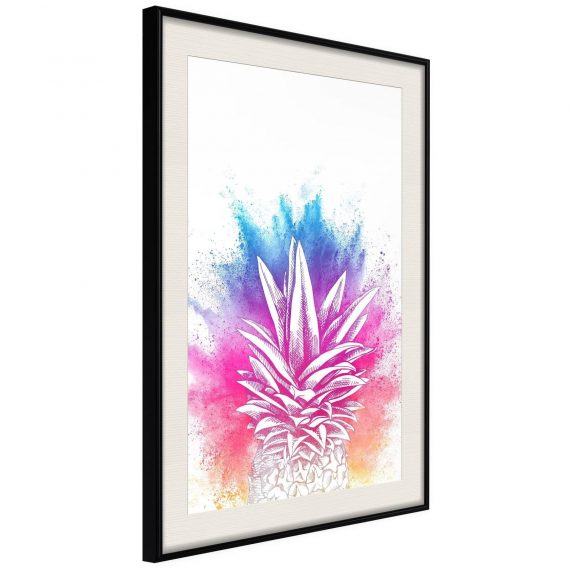 Inramad Poster / Tavla – Rainbow Pineapple Crown – 30×45 Svart ram med passepartout