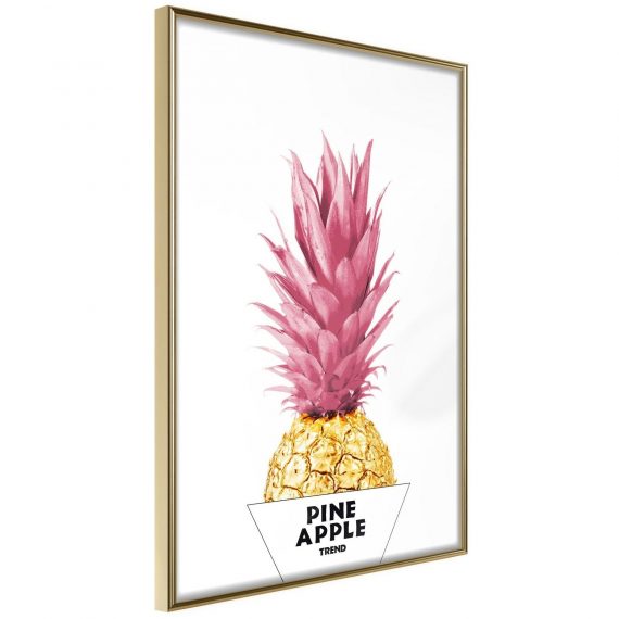 Inramad Poster / Tavla – Trendy Pineapple – 30×45 Guldram