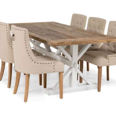 Lyon Förlängningsbar Matgrupp 200 cm med 6 Viktoria Stol - Natur/Vit/Beige