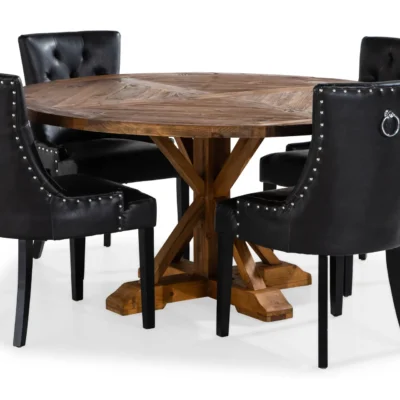 Lyon Matgrupp 150 cm Rund med 4 Tuva Fåtölj - Vintage Alm/Svart PU