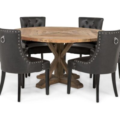 Lyon Rund Matgrupp 150 cm med 6 Tuva Stolar - Brun Vintage Alm / Svart Pu