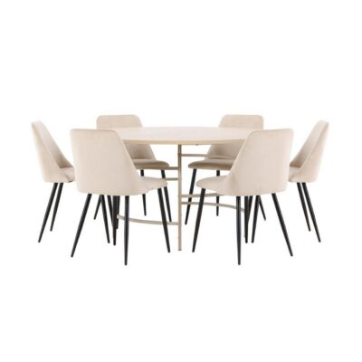 Matgrupp Copenhagen Runt 140 cm med 6st Night Stolar Vit / Beige - Vit / Beige