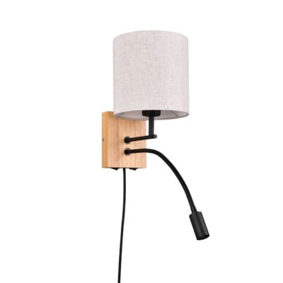 Nilam Vägglampa med läslampa 18 cm LED + E27 trä - Trä/Beige