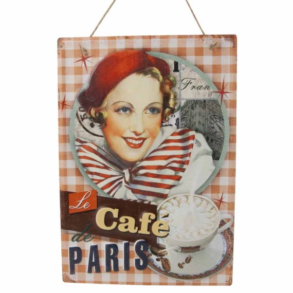 Plåtskylt Le Cafe de Paris med hänge 28x40cm